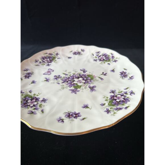 AYNSLEY Bone China England Wild Violets Footed Floral Butterfly Cake Plate 10in - Picture 2 of 4